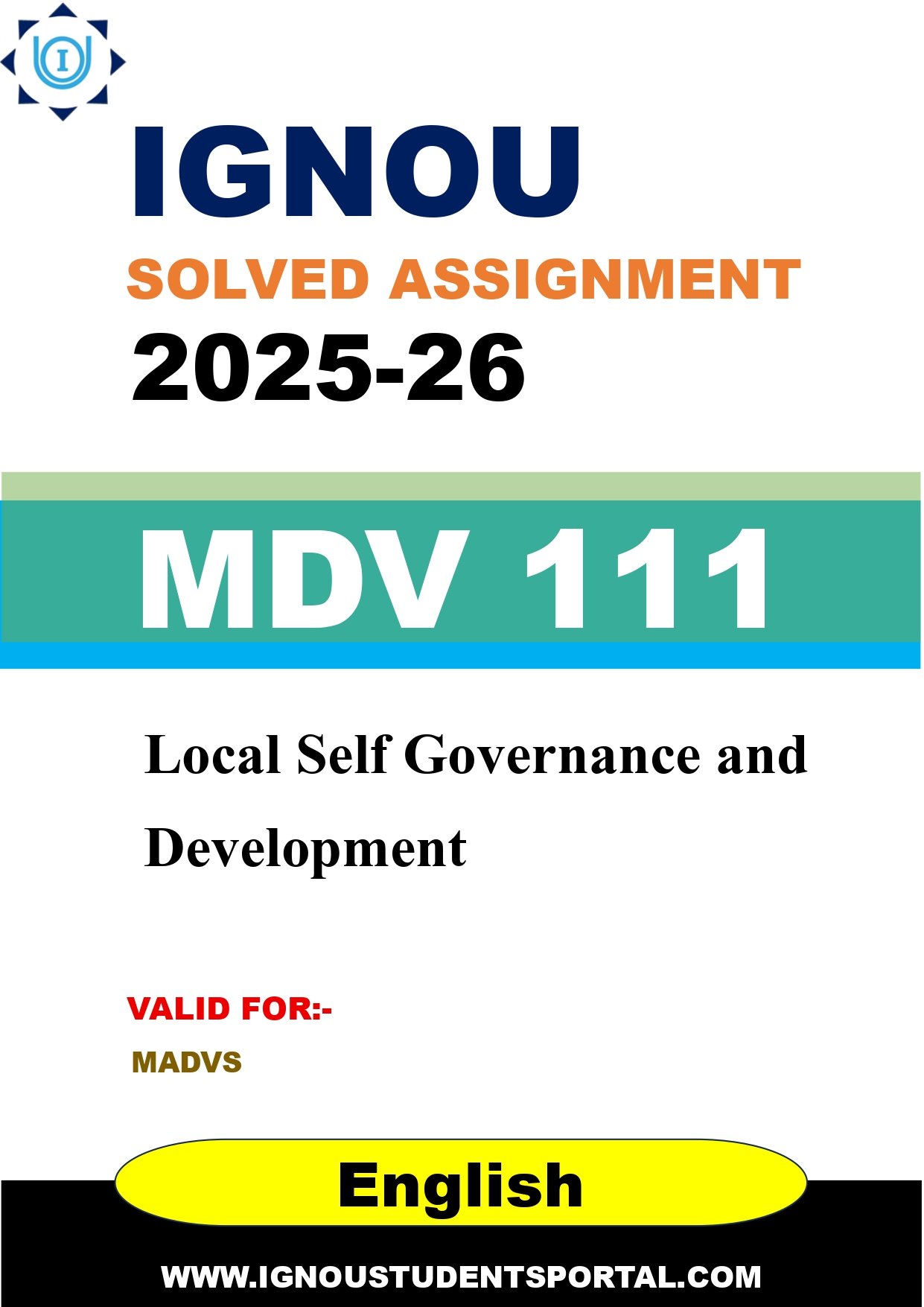 IGNOU MDV 111 Solved Assignment 2025-2026: Local Self Governance and Development (English Medium) | IGNOU Students Portal