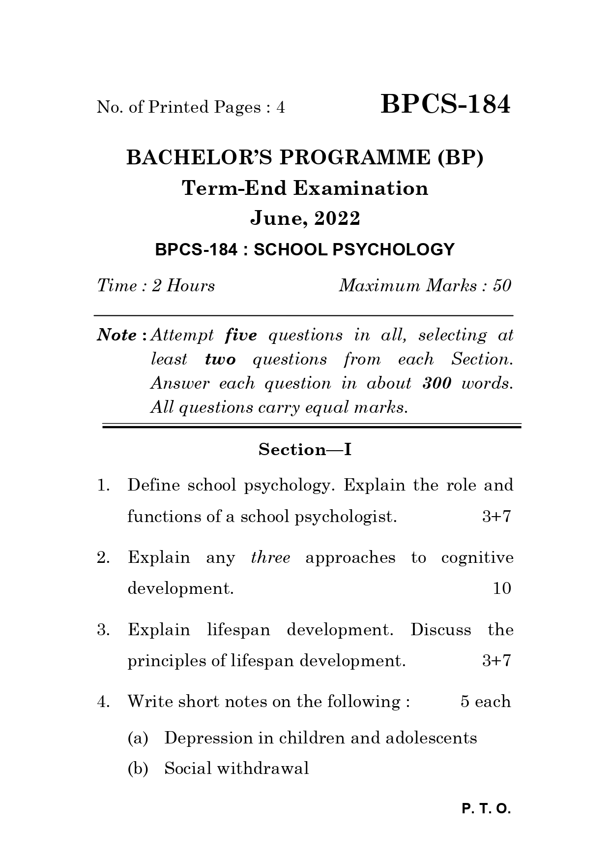 IGNOU BPCS 184 Solved Previous Year Question Paper – June 2022 (English Medium) – Download PDF