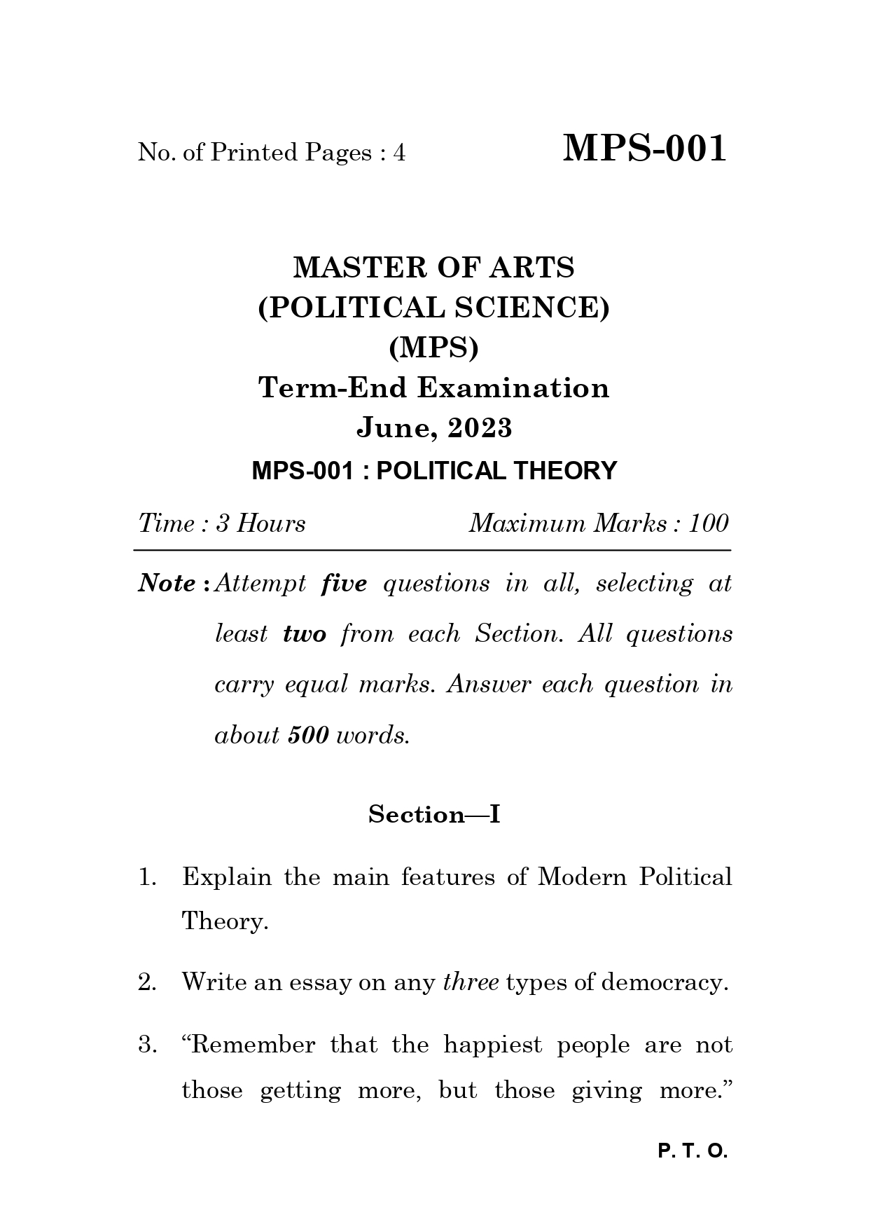IGNOU MPS 001 Solved Previous Year Question Paper – JUNE 2023 (English Medium) – Download PDF