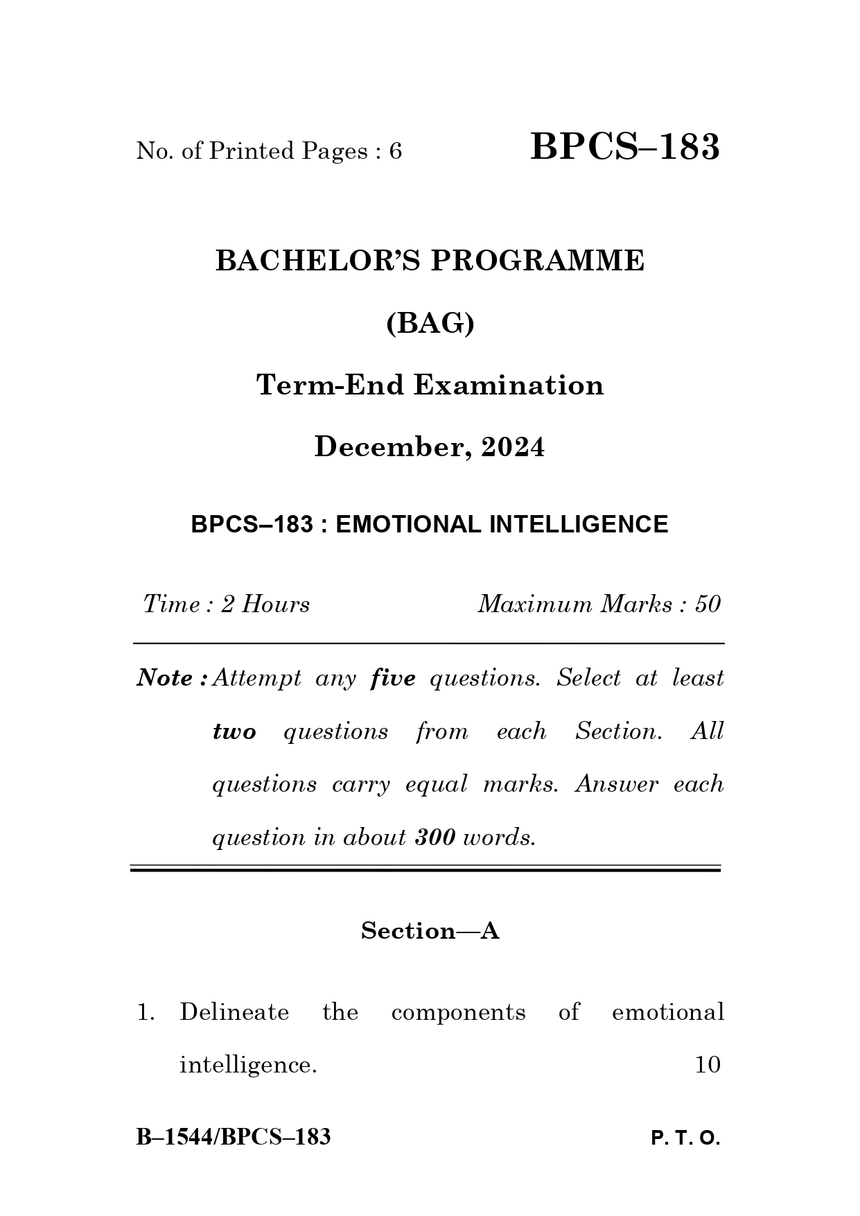 IGNOU BPCS 183 Solved Previous Year Question Paper – December 2024 (English Medium) – Download PDF