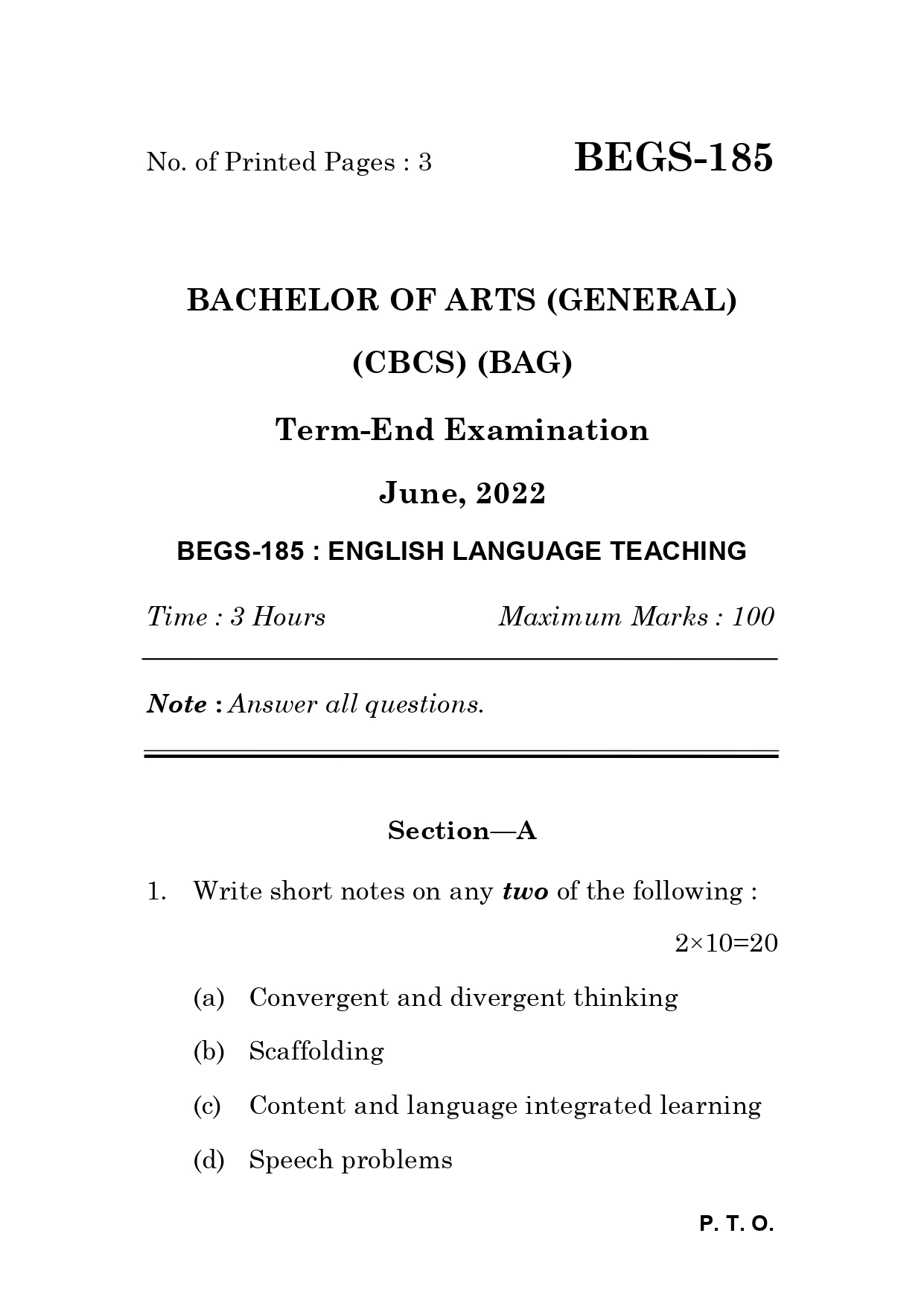 IGNOU BEGS 185 Solved Previous Year Question Paper – June 2022 (English Medium) – Download PDF