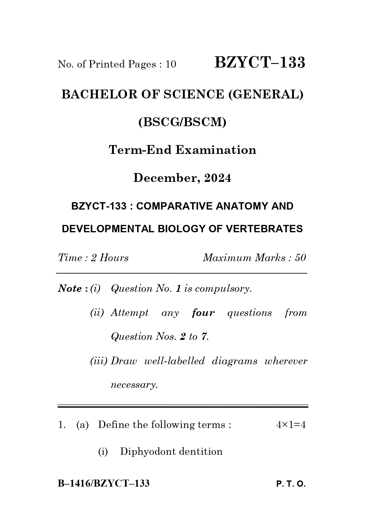 IGNOU BZYCT 133 Solved Previous Year Question Paper – December 2024 (English Medium) – Download PDF