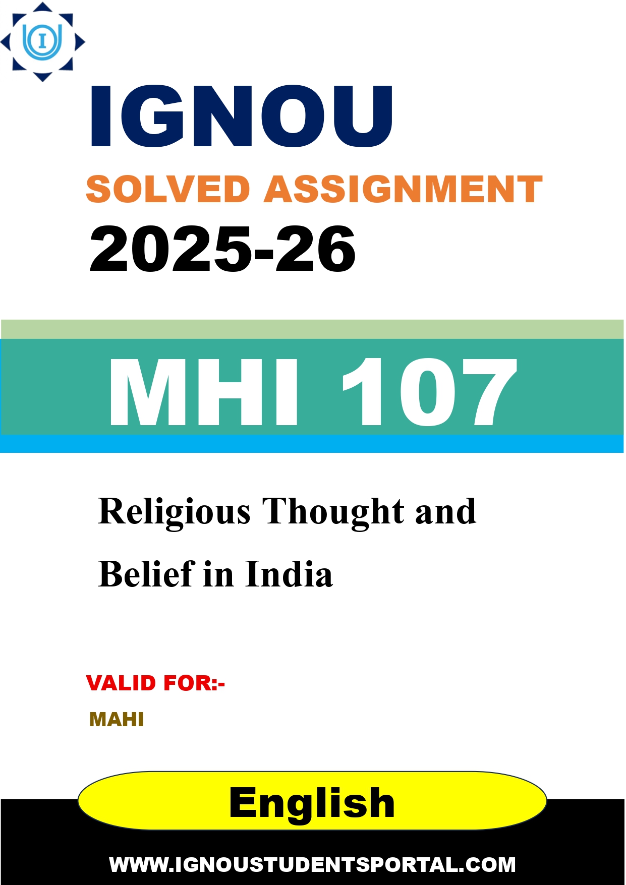 IGNOU MHI 107 Solved Assignment 2025-2026: Religious Thought and Belief in India (English Medium) | IGNOU Students Portal