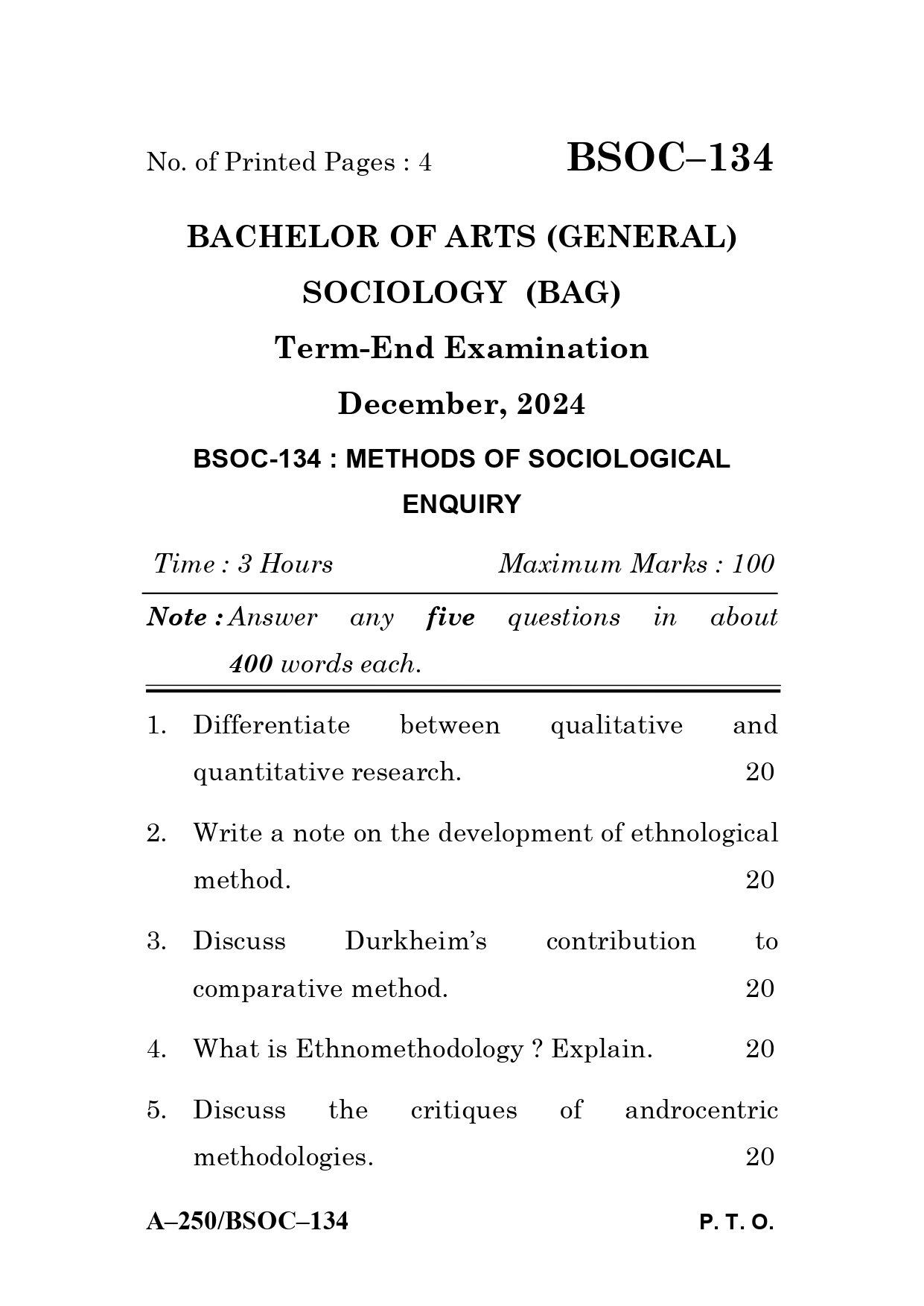 IGNOU BSOC 134 Solved Previous Year Question Paper –DECEMBER 2024 (ENGLISH Medium) – Download PDF
