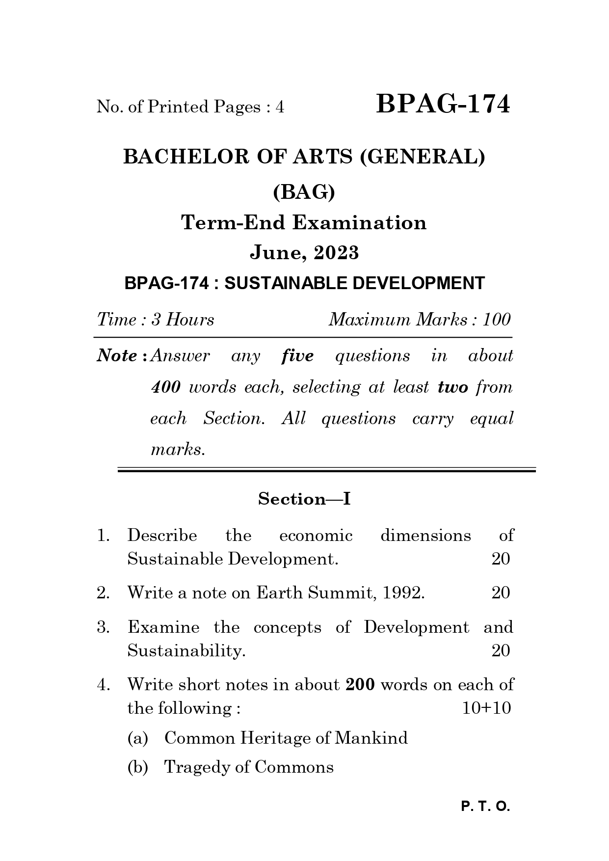 IGNOU BPAG 174 Solved Previous Year Question Paper –JUNE 2023 (ENGLISH Medium) – Download PDF