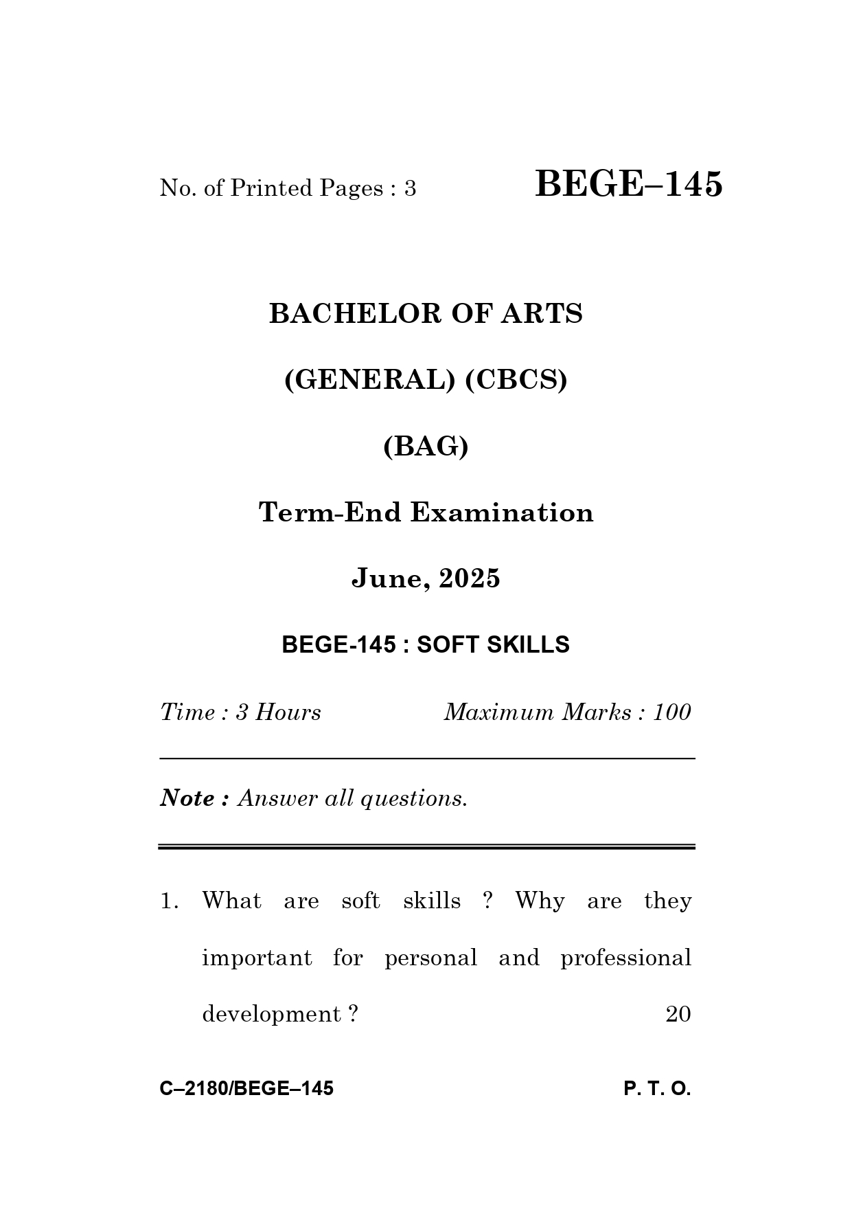 IGNOU BEGE 145 Solved Previous Year Question Paper –JUNE 2025 (ENGLISH Medium) – Download PDF