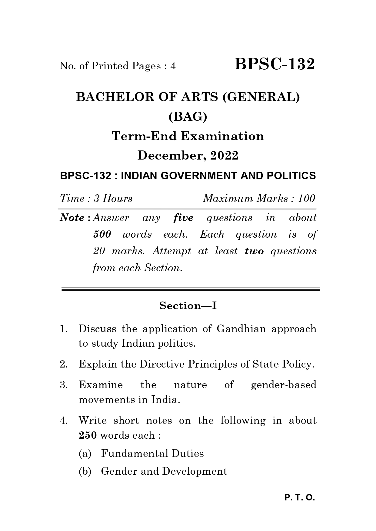 IGNOU BPSC 132 Solved Previous Year Question Paper – December 2022 (English Medium) – Download PDF
