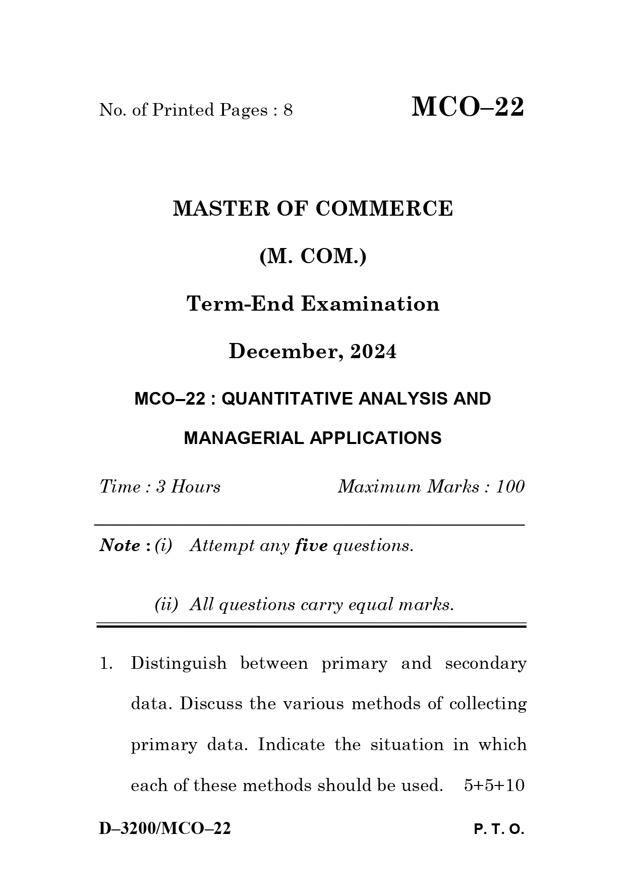 IGNOU MCO 22 Solved Previous Year Question Paper – December 2024 (English Medium) – Download PDF