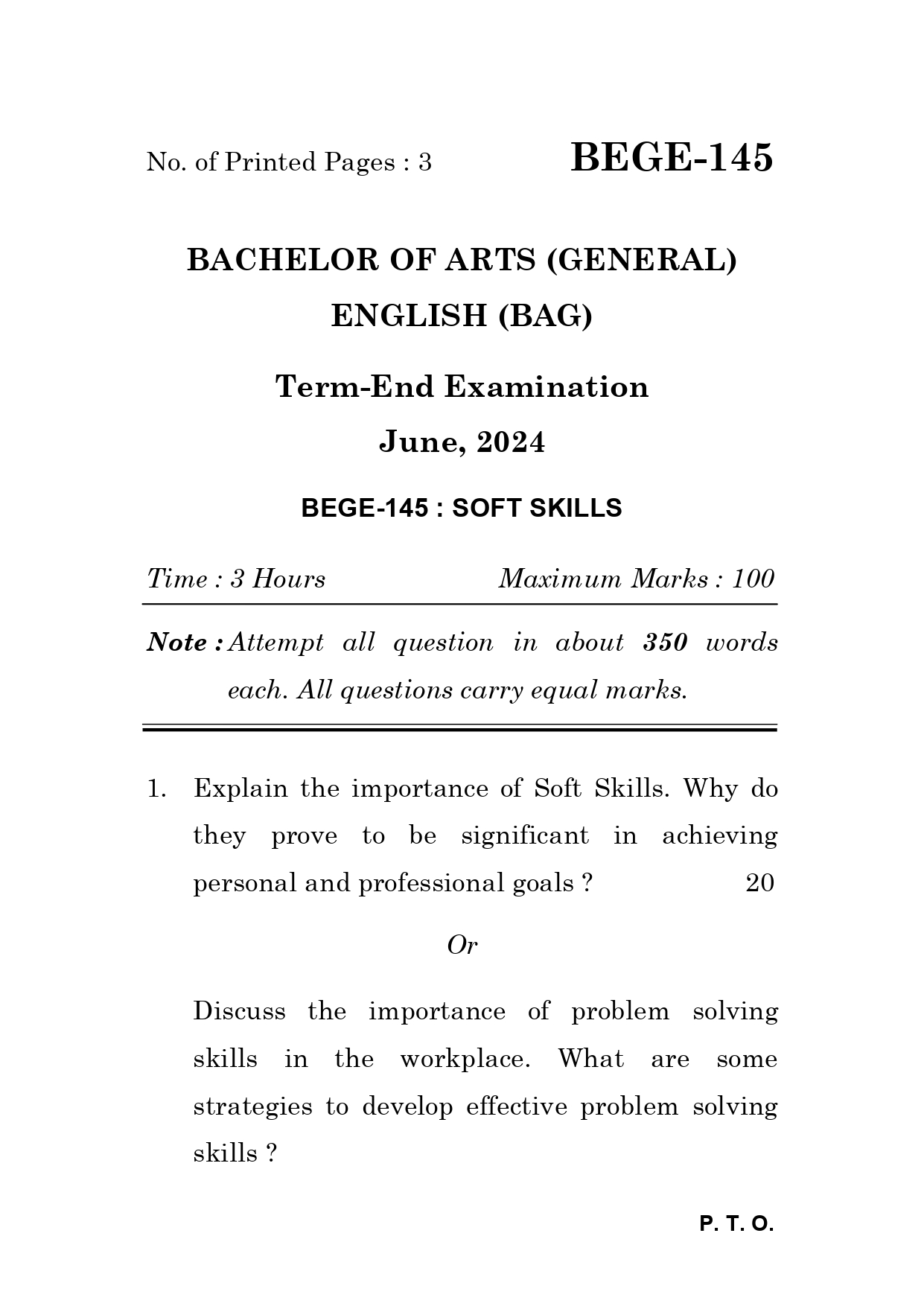 IGNOU BEGE 145 Solved Previous Year Question Paper –JUNE 2024 (ENGLISH Medium) – Download PDF
